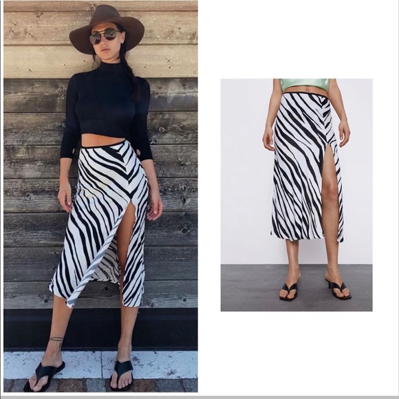NWT Zara Black & White Zebra Print Satin Skirt - Picture 10 of 11